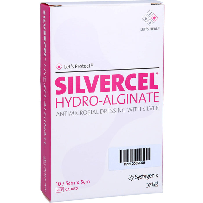 SILVERCEL Hydroalginat antibakterieller Verband mit Silber 5 cm x 5 cm, 10 St. Verband