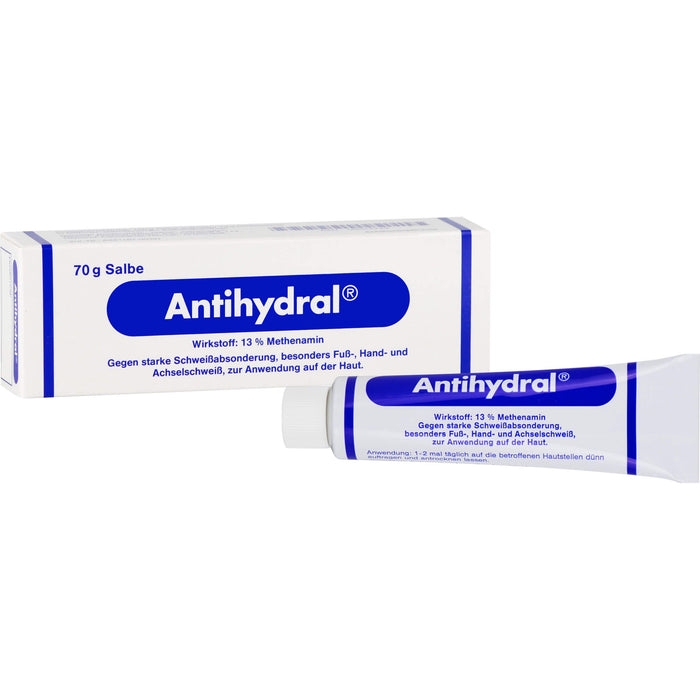 Antihydral 130 mg/g Methenamin Salbe gegen starken Schweißabsonderung, besonders Fuß-, Hand- und Achselschweiß, 70 g Ointment