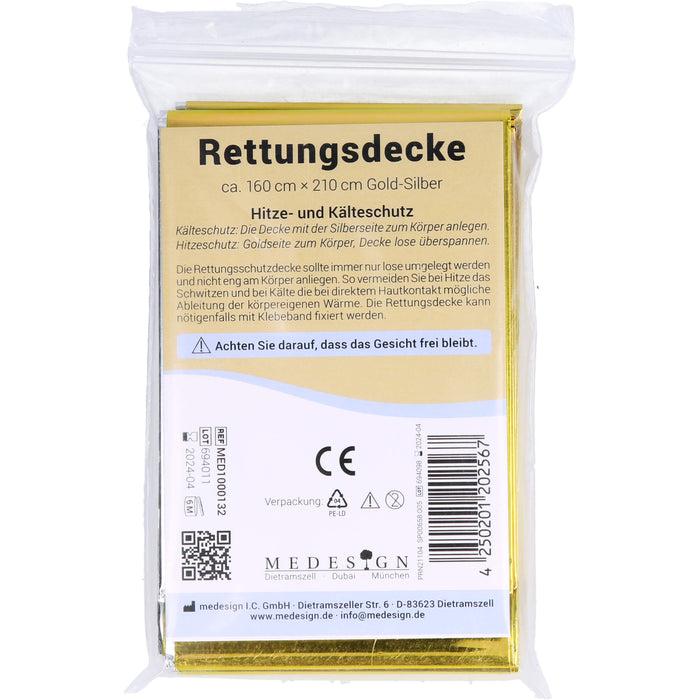 Rettungsdecke Gold Silber 220x160mm, 1 St