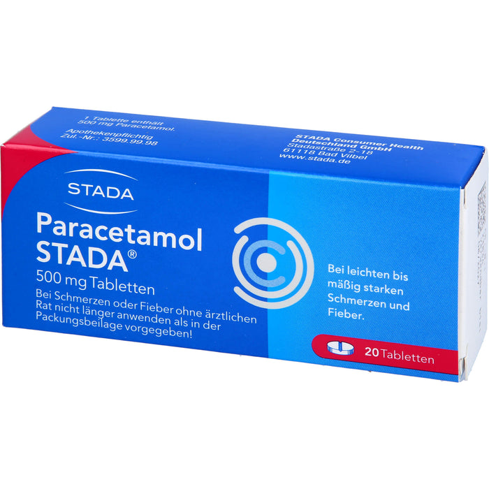 Paracetamol STADA 500 mg Tabletten bei Schmerzen und Fieber, 20 St. Tabletten