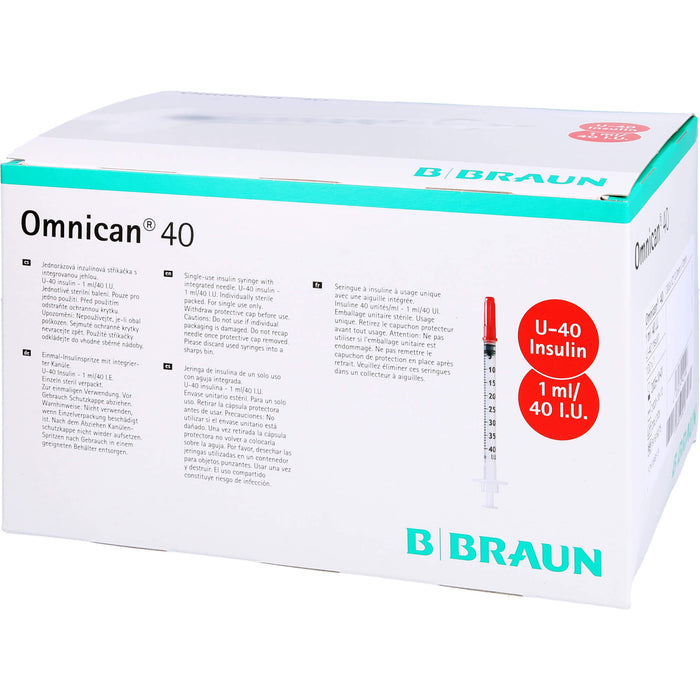 Omnican 40 1,0ml Insulinspritzen, 40 I.E. Nennvolumen, U-40 Insulin; 0,30x12mm, 100X1 St SRI