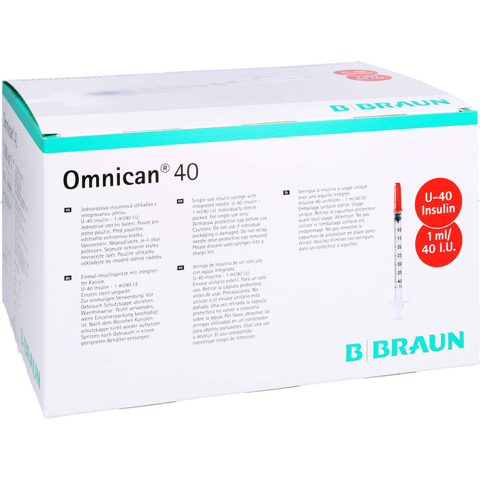 Omnican 40 1,0ml Insulinspritzen, 40 I.E. Nennvolumen, U-40 Insulin; 0,30x12mm, 100X1 St SRI