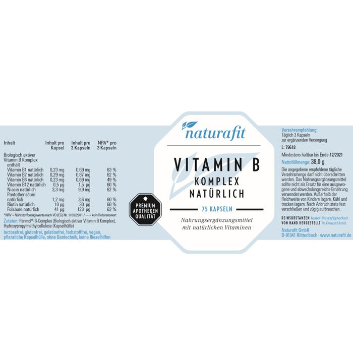 naturafit Vitamin B Komplex natürlich Kapseln, 75 St. Kapseln