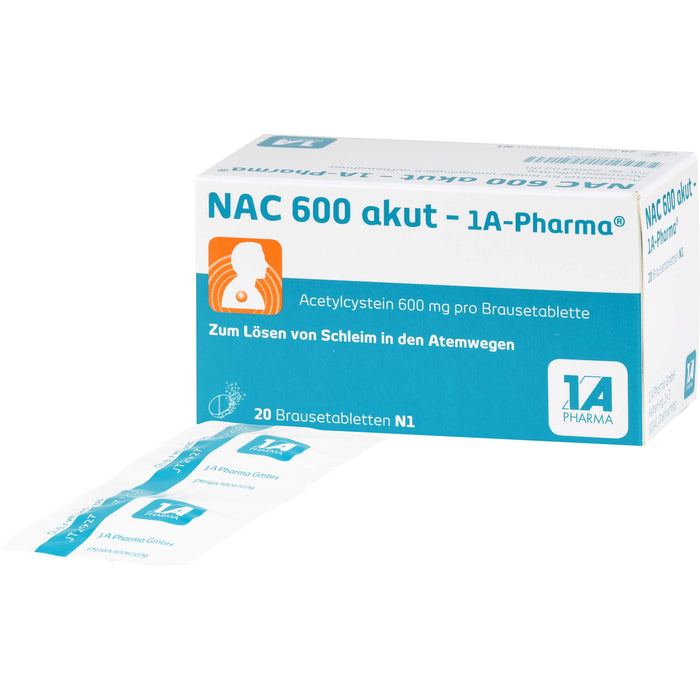 NAC 600 akut - 1A-Pharma Brausetabletten zum Lösen von Schleim, 20 St. Tabletten