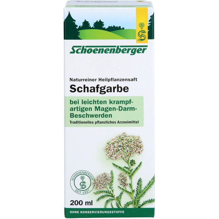 Schoenenberger Naturreiner Heilpflanzensaft Schafgarbe bei leichten krampfartigen Beschwerden im Magen-Darm-Bereich, 200 ml Solution