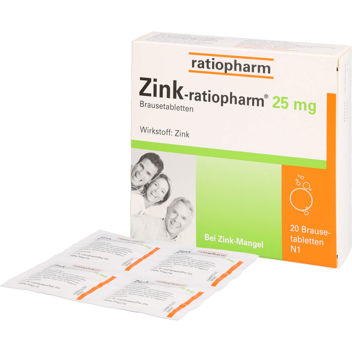 Zink-ratiopharm 25 mg Brausetabletten bei Zink-Mangel, 20 pcs. Tablets