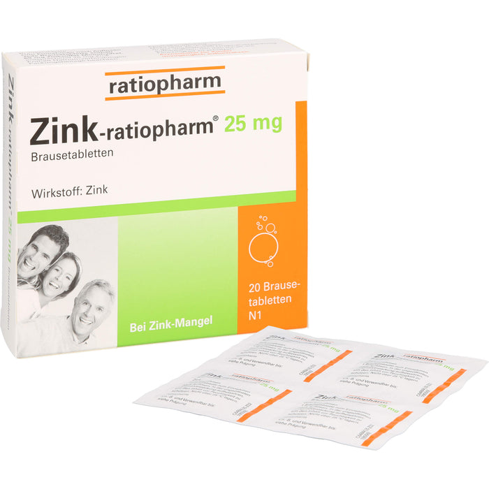 Zink-ratiopharm 25 mg Brausetabletten bei Zink-Mangel, 20 pc Tablettes