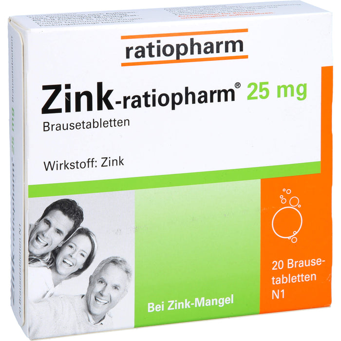 Zink-ratiopharm 25 mg Brausetabletten bei Zink-Mangel, 20 pc Tablettes