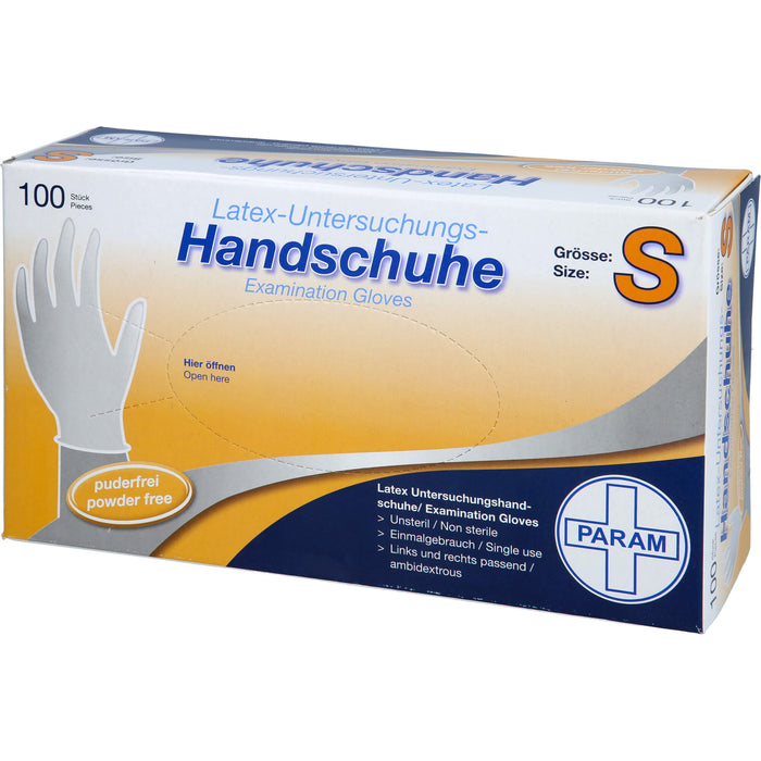 PARAM Latex-Untersuchungs-Handschuhe puderfrei Größe S, 100 pc Gants