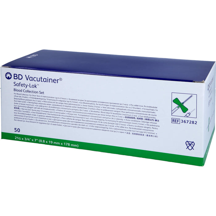 BD Vacutainer Safety-Lok Sich.Blutentn.Set21G 18cm, 50 St KAN