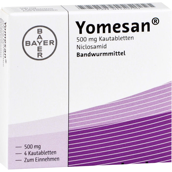 Yomesan 500 mg Kautabletten Niclosamid Bandwurmmittel, 4 pc Tablettes