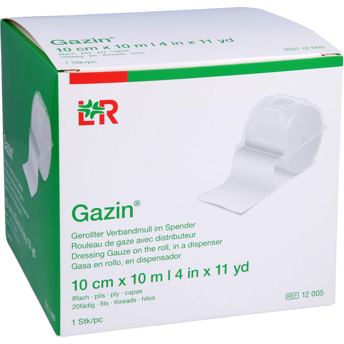 Gazin Gerollter Verbandmull im Spender 10 cm x 10 m 8fach, 1 St. Verband