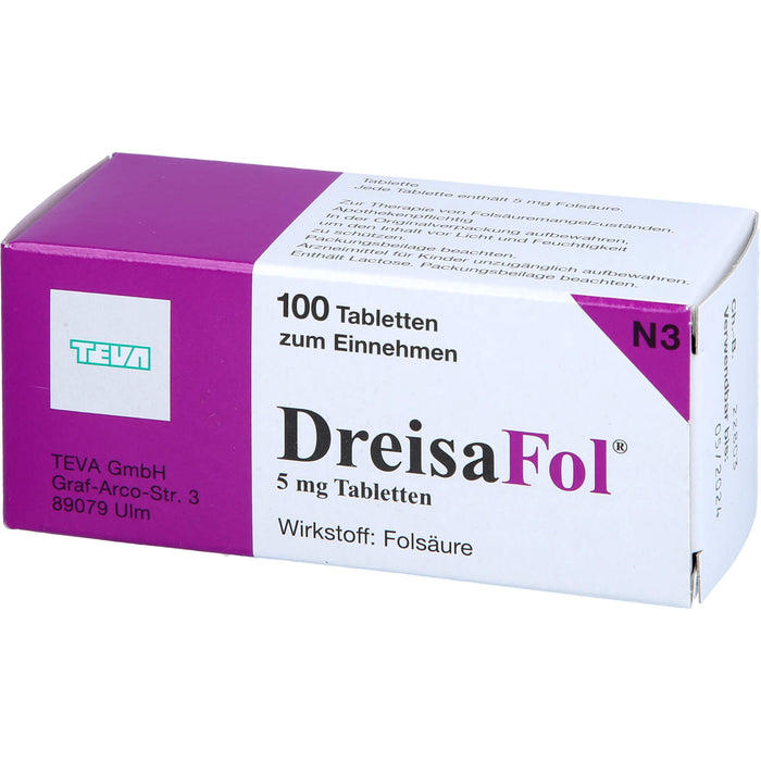 DreisaFol Tabletten bei Folsäuremangelzuständen, 100 pc Tablettes