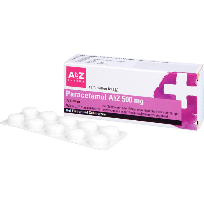 Paracetamol AbZ 500 mg Tabletten bei Fieber und Schmerzen, 10 St. Tabletten