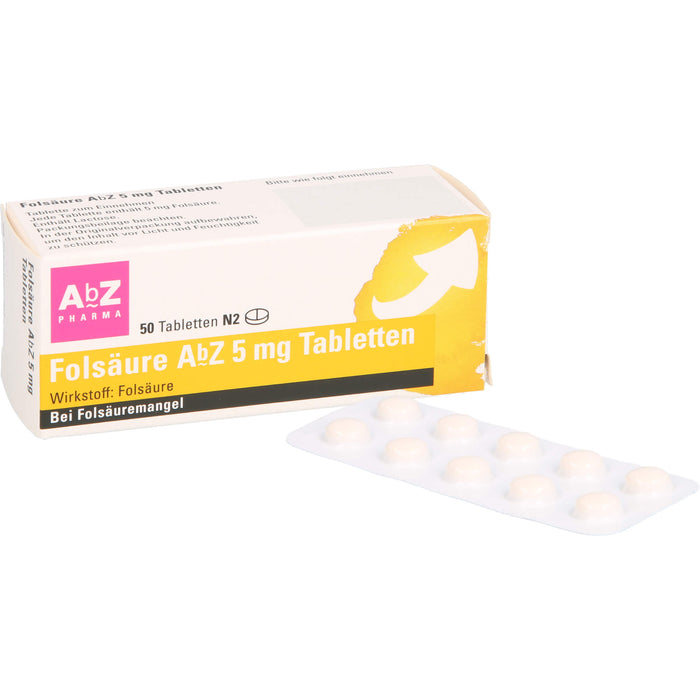 Folsäure AbZ 5 mg Tabletten bei Folsäuremangel, 50 St. Tabletten