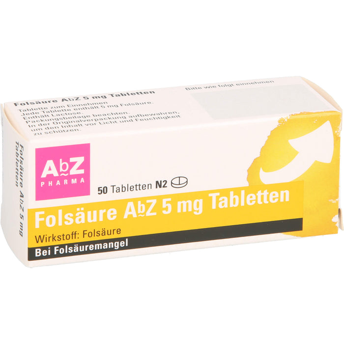 Folsäure AbZ 5 mg Tabletten bei Folsäuremangel, 50 pc Tablettes