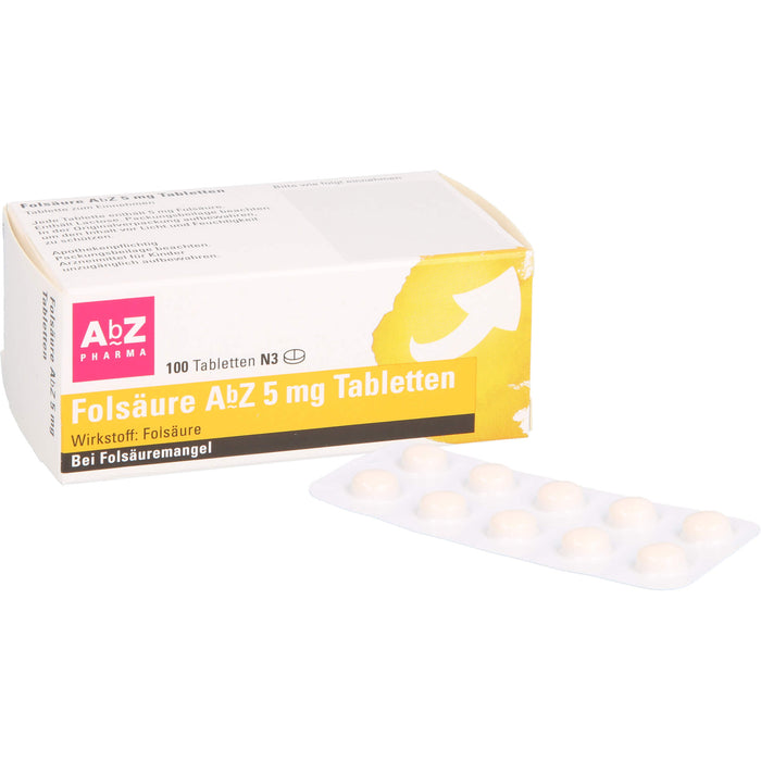 Folsäure AbZ 5 mg Tabletten bei Folsäuremangel, 100 pcs. Tablets