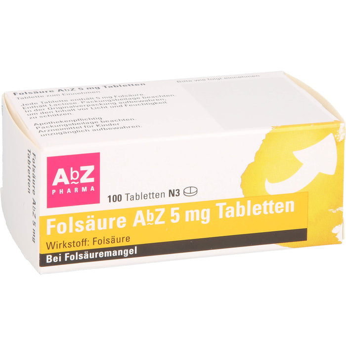 Folsäure AbZ 5 mg Tabletten bei Folsäuremangel, 100 pc Tablettes