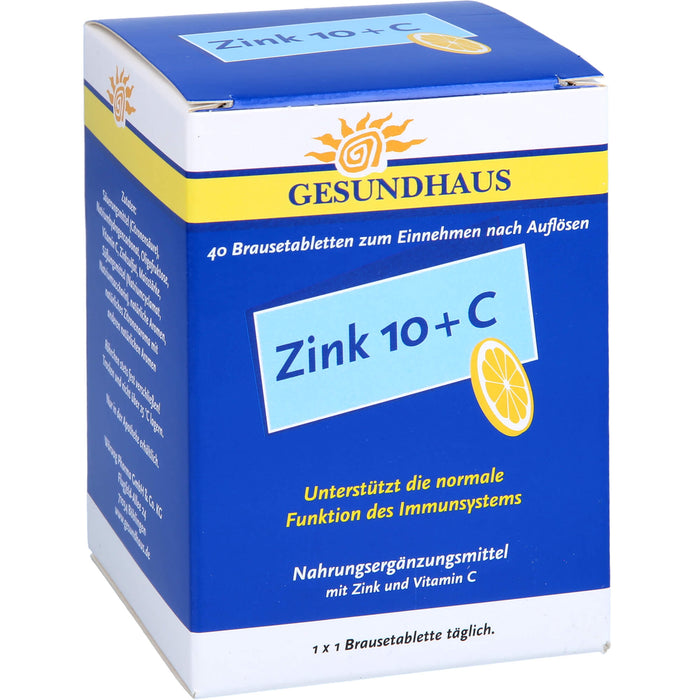 GESUNDHAUS Zink 10 + C Brausetabletten, 40 pc Tablettes