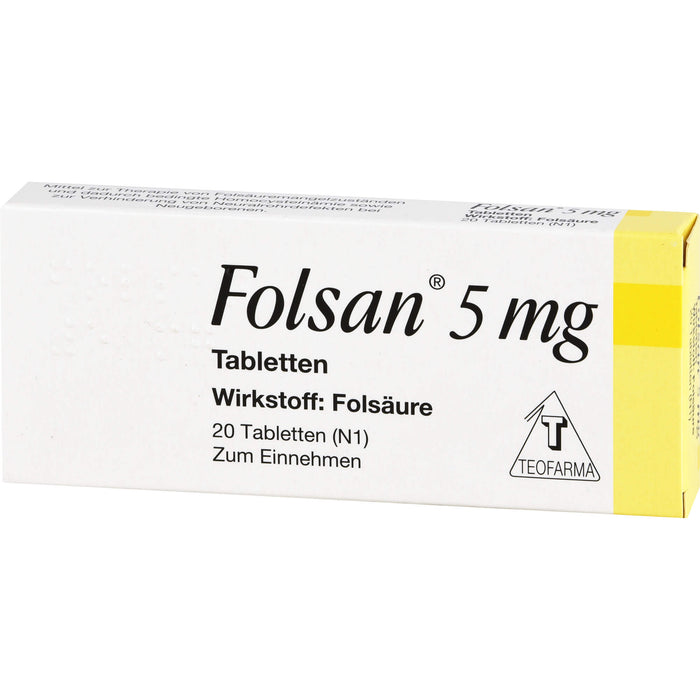 Folsan 5 mg Tabletten bei Folsäuremangelzuständen, 20 St. Tabletten