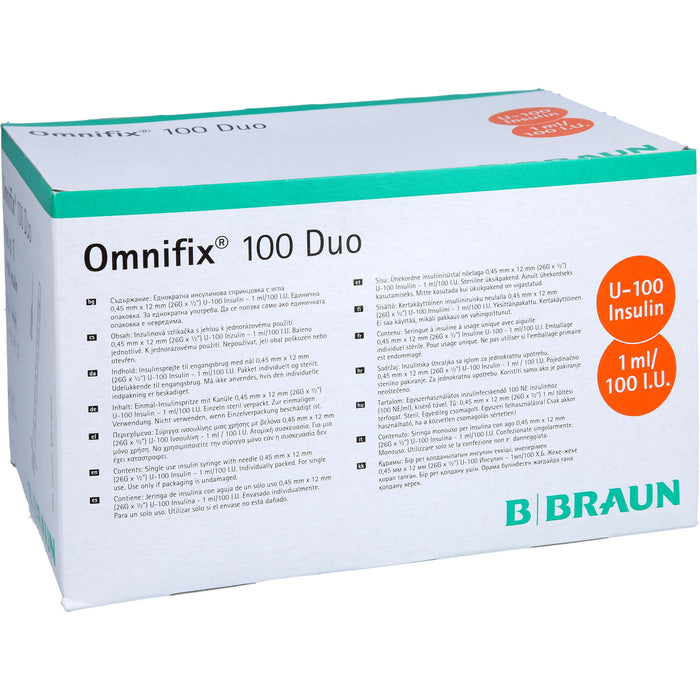 OMNIFIX DUO 100 Insulin Einmalspritzen, 100X1 ml SRI