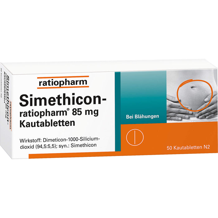 Simethicon-ratiopharm 85 mg Kautabletten bei Blähungen, 50 pc Tablettes