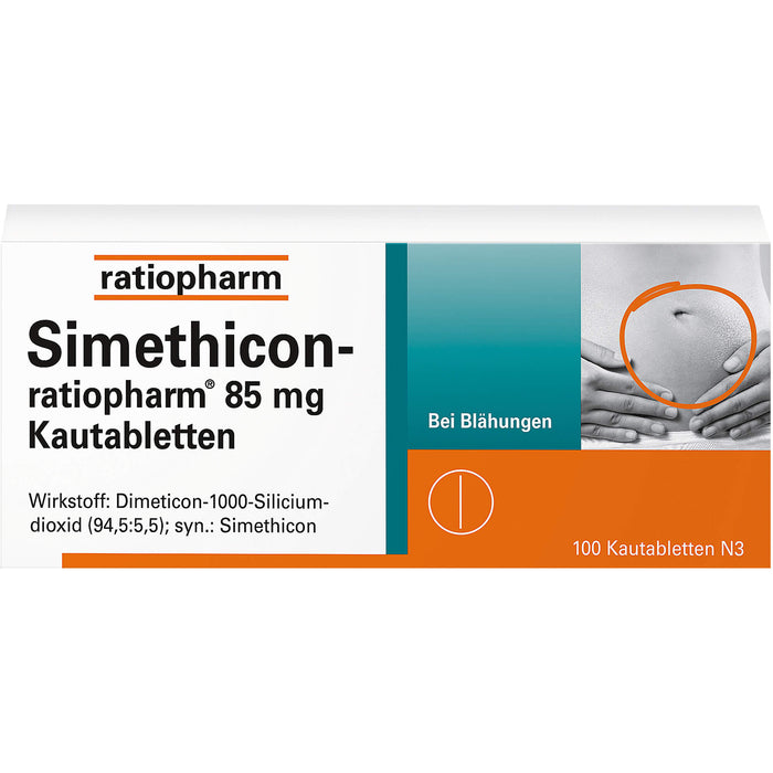 Simethicon-ratiopharm 85 mg Kautabletten bei Blähungen, 100 pc Tablettes