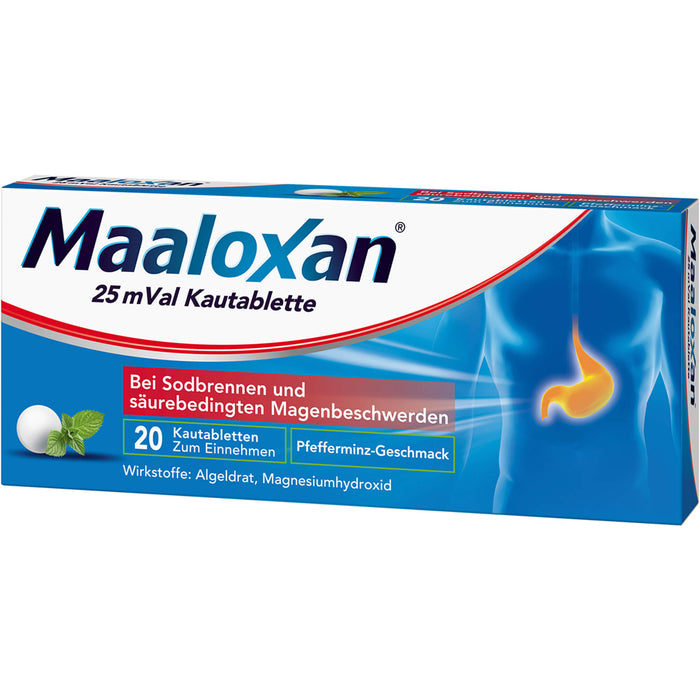 Maaloxan 25 mVal bei Sodbrennen Kautabletten Pfefferminz-Geschmack, 20 St. Tabletten