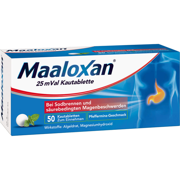 Maaloxan 25 mVal bei Sodbrennen Kautabletten Pfefferminz-Geschmack, 50 pc Tablettes