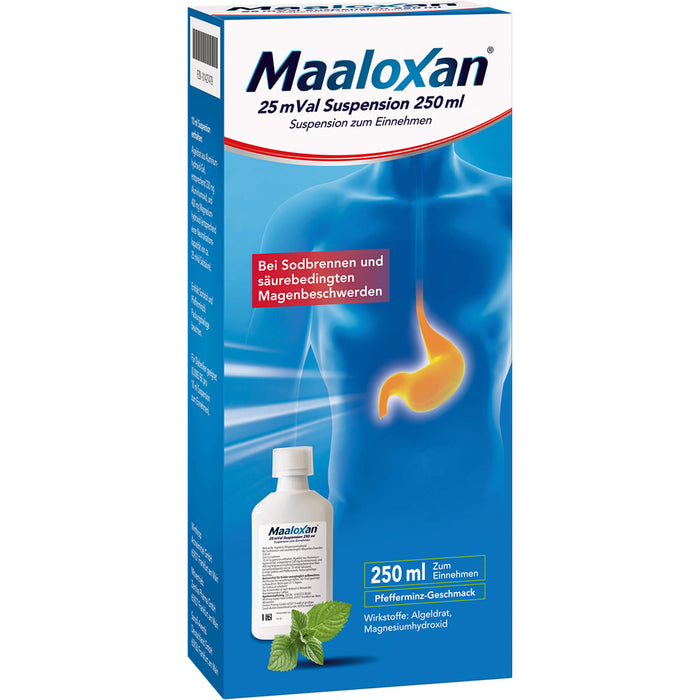 Maaloxan 25 mVal Suspension bei Sodbrennen Pfefferminz-Geschmack, 250 ml Solution