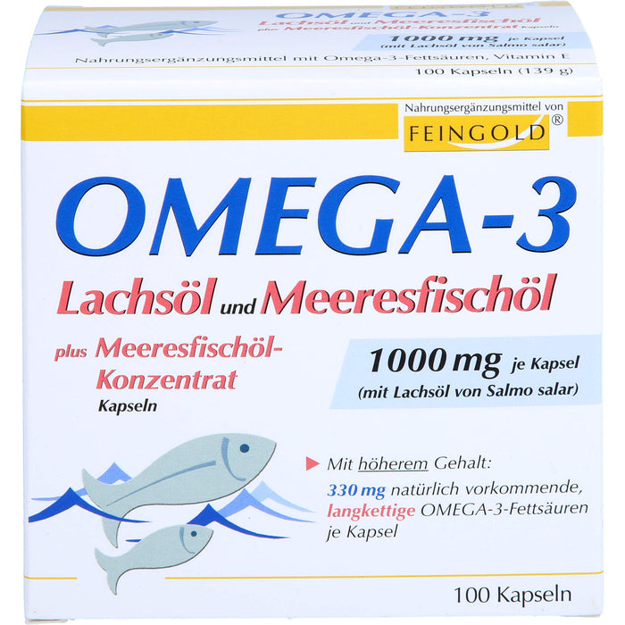 FEINGOLD Omega-3 Lachsöl und Meeresfischöl Kapseln, 100 pc Capsules