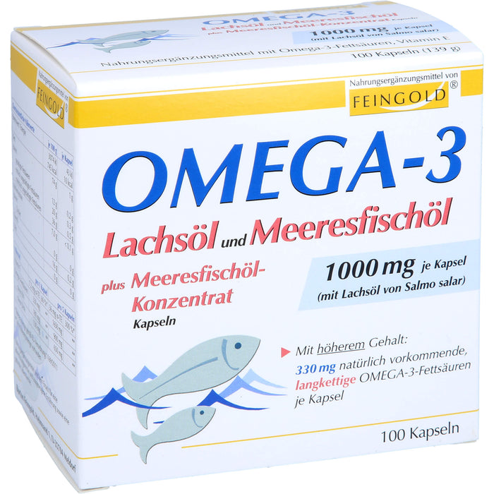 Omega-3 Lachsöl und Meeresfischöl Kapseln, 100 St. Kapseln