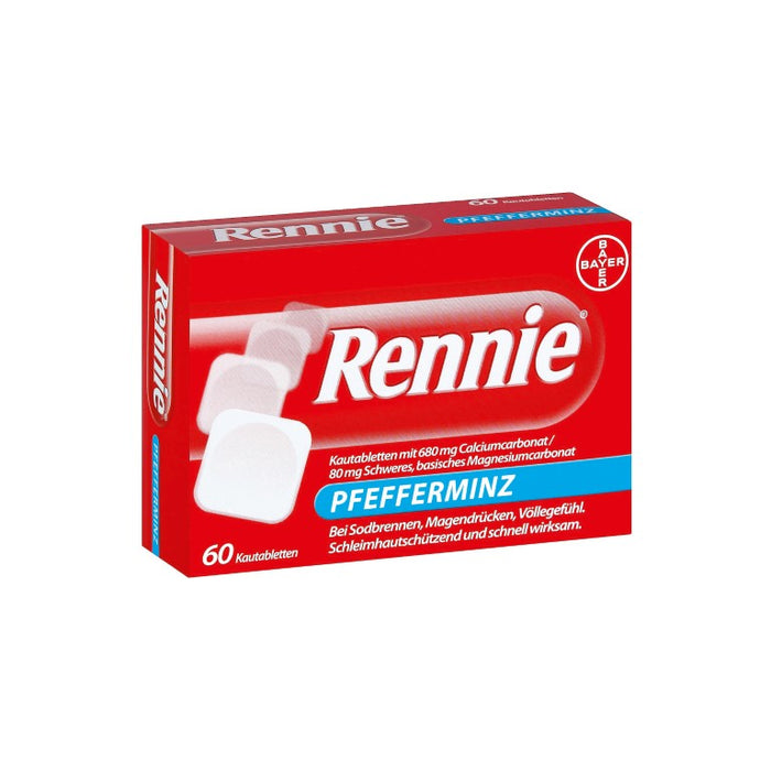 Rennie Pfefferminz Kautabletten bei Sodbrennen, 60 pc Tablettes