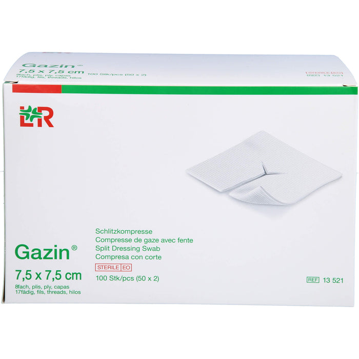 Gazin 7,5 cm x 7,5 cm steril 8fach Schlitzkompresse, 100 pc Compresses