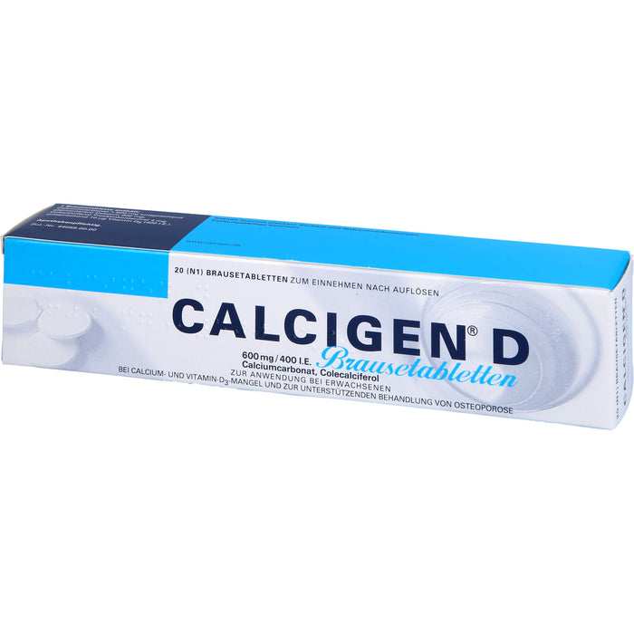 Calcigen D 600 mg/400 I.E. Brausetabletten bei Calcium- und Vitamin-D3-Mangel, 20 pcs. Tablets