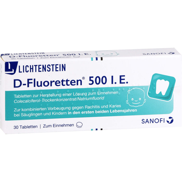 D-Fluoretten 500 I.E. Tabletten zur kombinierten Vorbeugung von Rachitis und Karies, 30 pcs. Tablets