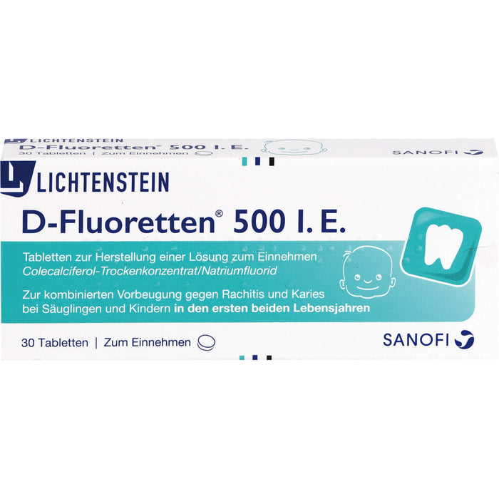 D-Fluoretten 500 I.E. Tabletten zur kombinierten Vorbeugung von Rachitis und Karies, 30 pc Tablettes