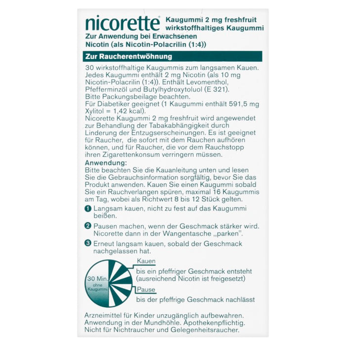 nicorette Kaugummi 2 mg Nicotin zuckerfrei freshfruit, 30 St. Kaugummi