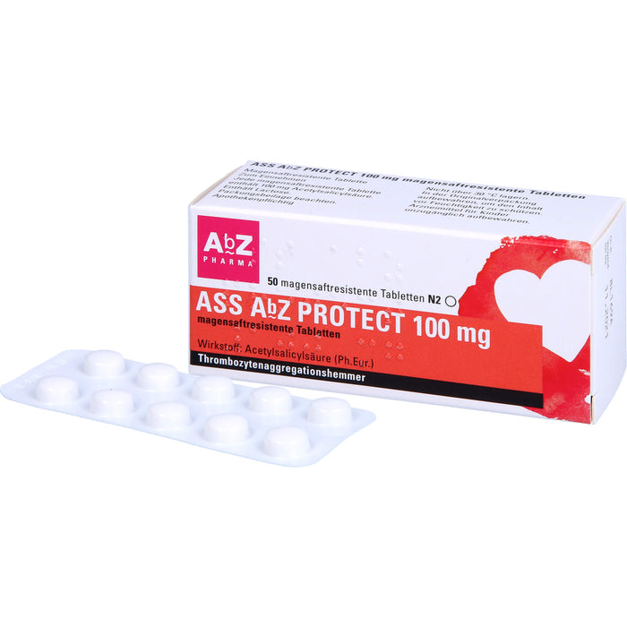 ASS AbZ Protect 100 mg magensaftresistente Tabletten, 50 pcs. Tablets