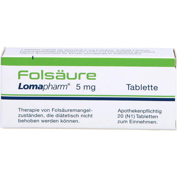 Folsäure Lomapharm 5 mg Tabletten bei gesteigertem Folsäurebedarf, 20 pc Tablettes