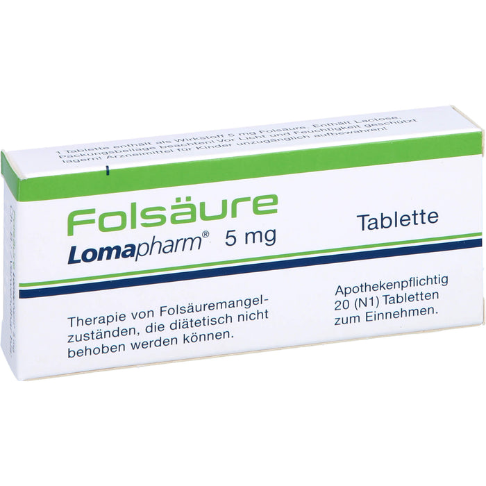 Folsäure Lomapharm 5 mg Tabletten bei gesteigertem Folsäurebedarf, 20 St. Tabletten