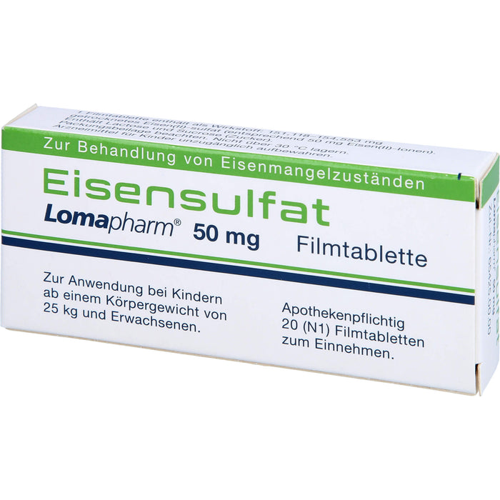 Eisensulfat Lomapharm 50 mg, Filmtablette, 20 pcs. Tablets