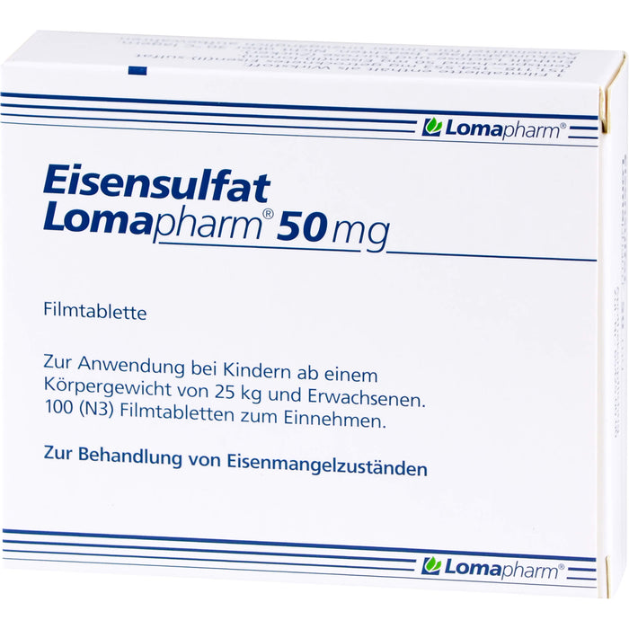 Eisensulfat Lomapharm 50 mg Filmtabletten bei Eisenmangelzuständen, 100 pc Tablettes