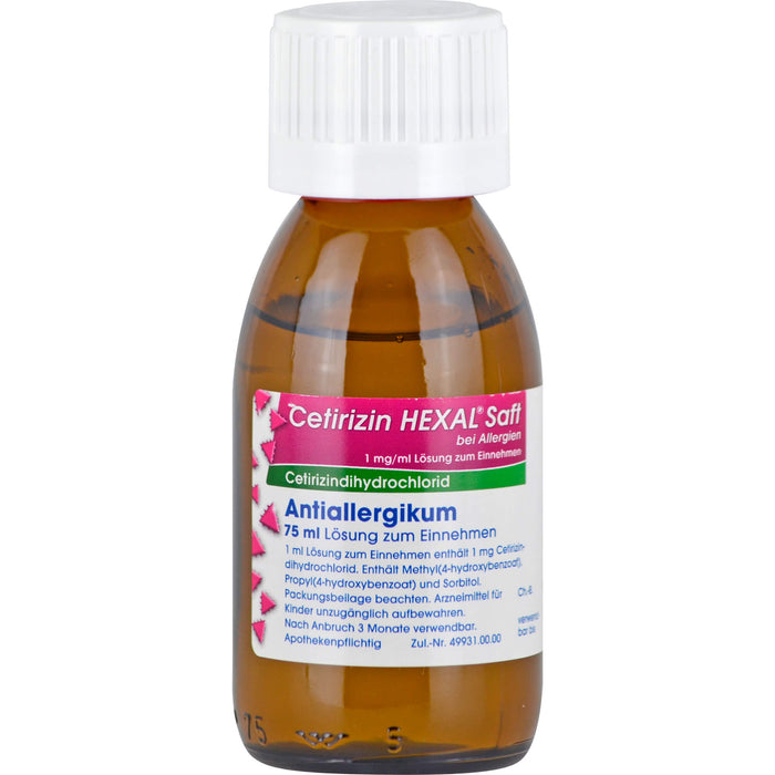 Cetirizin HEXAL Saft bei Allergien, 75 ml Lösung