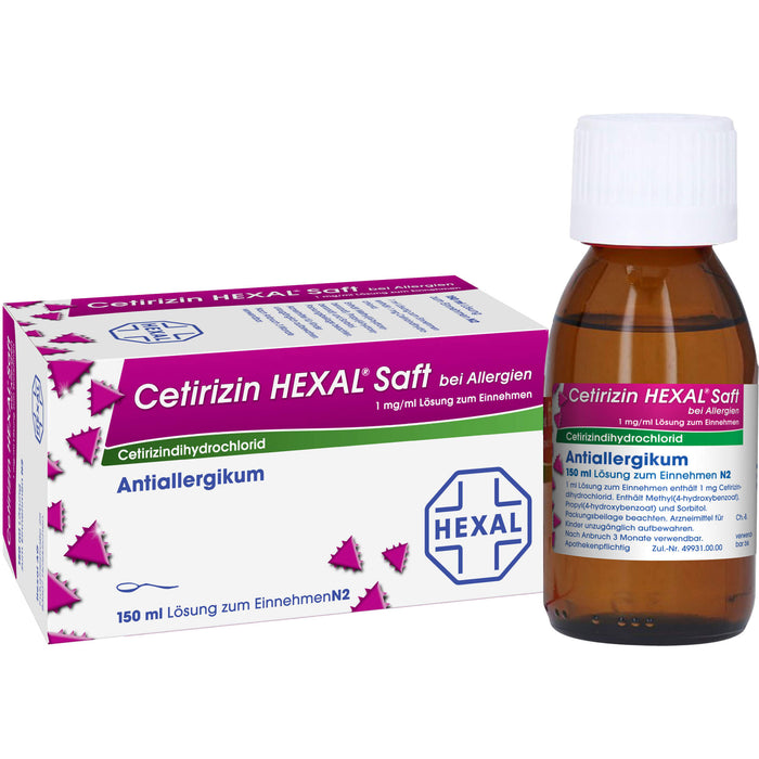 Cetirizin HEXAL Saft bei Allergien, 150 ml Solution