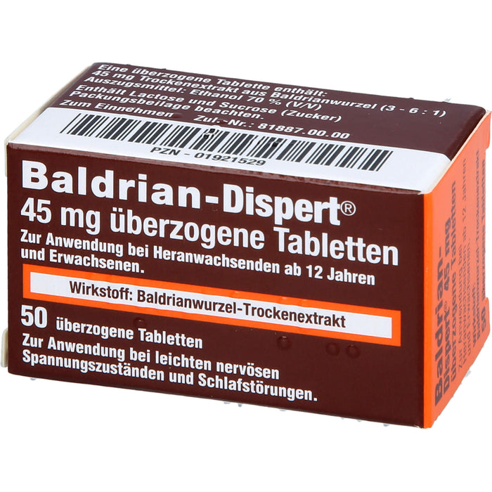 Baldrian-Dispert 45 mg überzogene Tabletten, 50 pc Tablettes