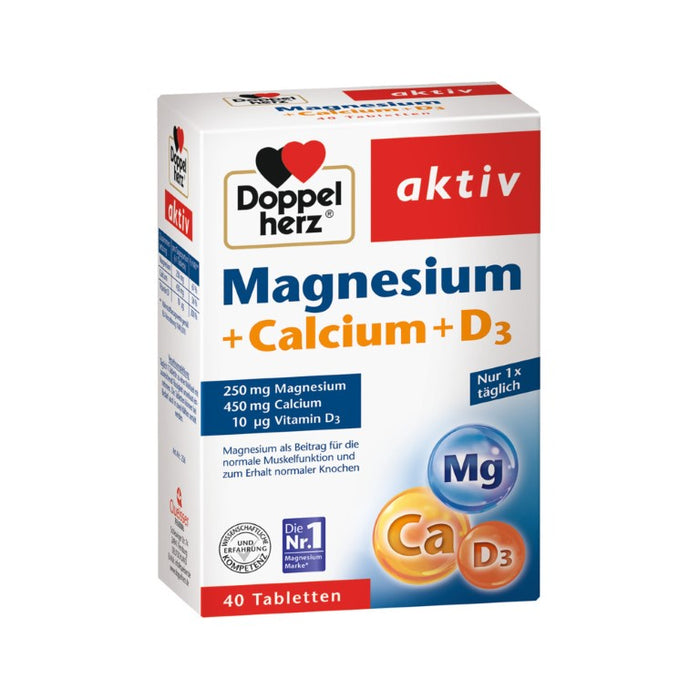 Doppelherz Magnesium + Calcium + D3, 40 St TAB