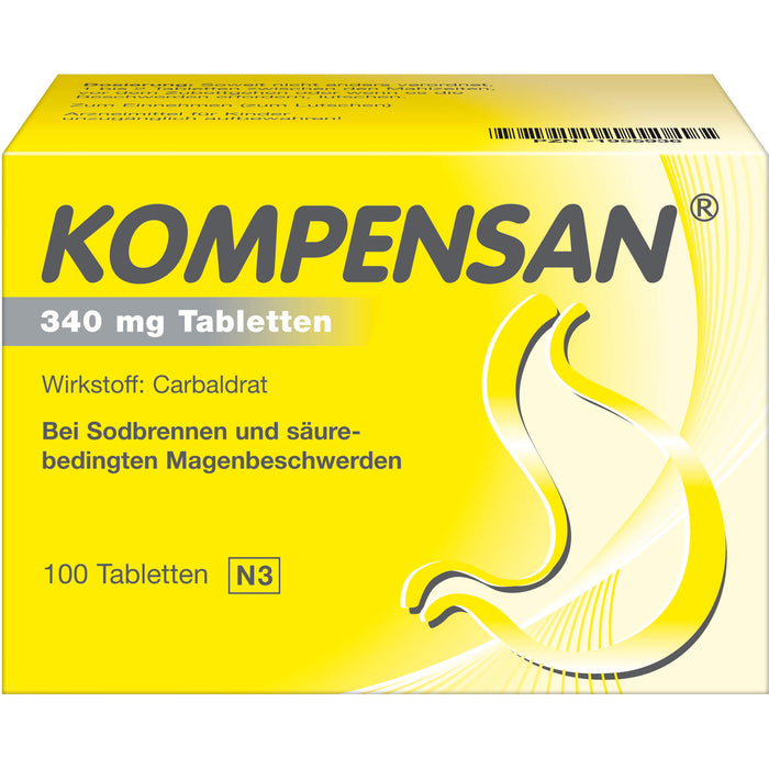 KOMPENSAN 340 mg Tabletten bei Sodbrennen und säurebedingten Magenbeschwerden, 100 pc Tablettes