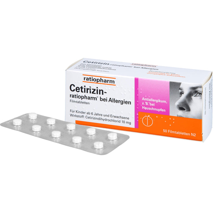 Cetirizin-ratiopharm 10 mg bei Allergien Filmtabletten, 50 pcs. Tablets