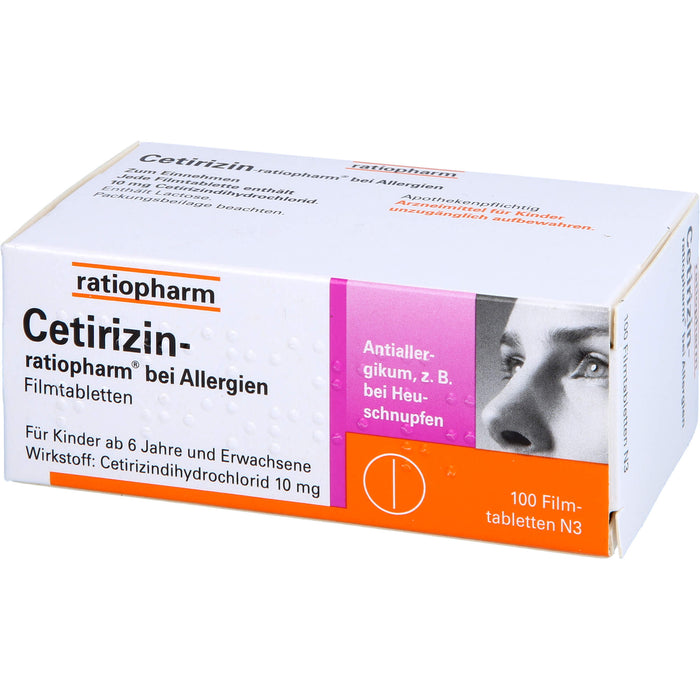 Cetirizin-ratiopharm 10 mg Filmtabletten bei Allergien, 100 pc Tablettes